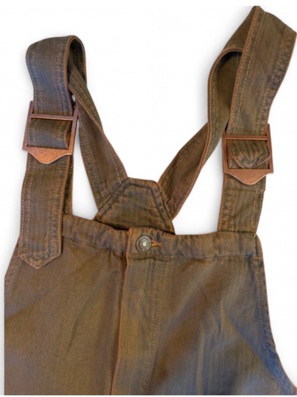 Free People Olive Herringbone Utility Overalls Gold Buckle WideLeg Boho Jumpsuit - Picture 2 of 4